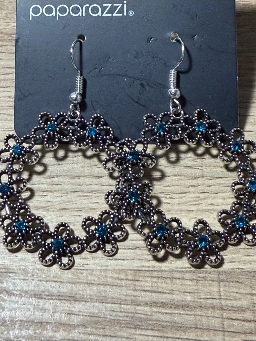 paparazzi Teal Crystal Daisy Hoop Earrings